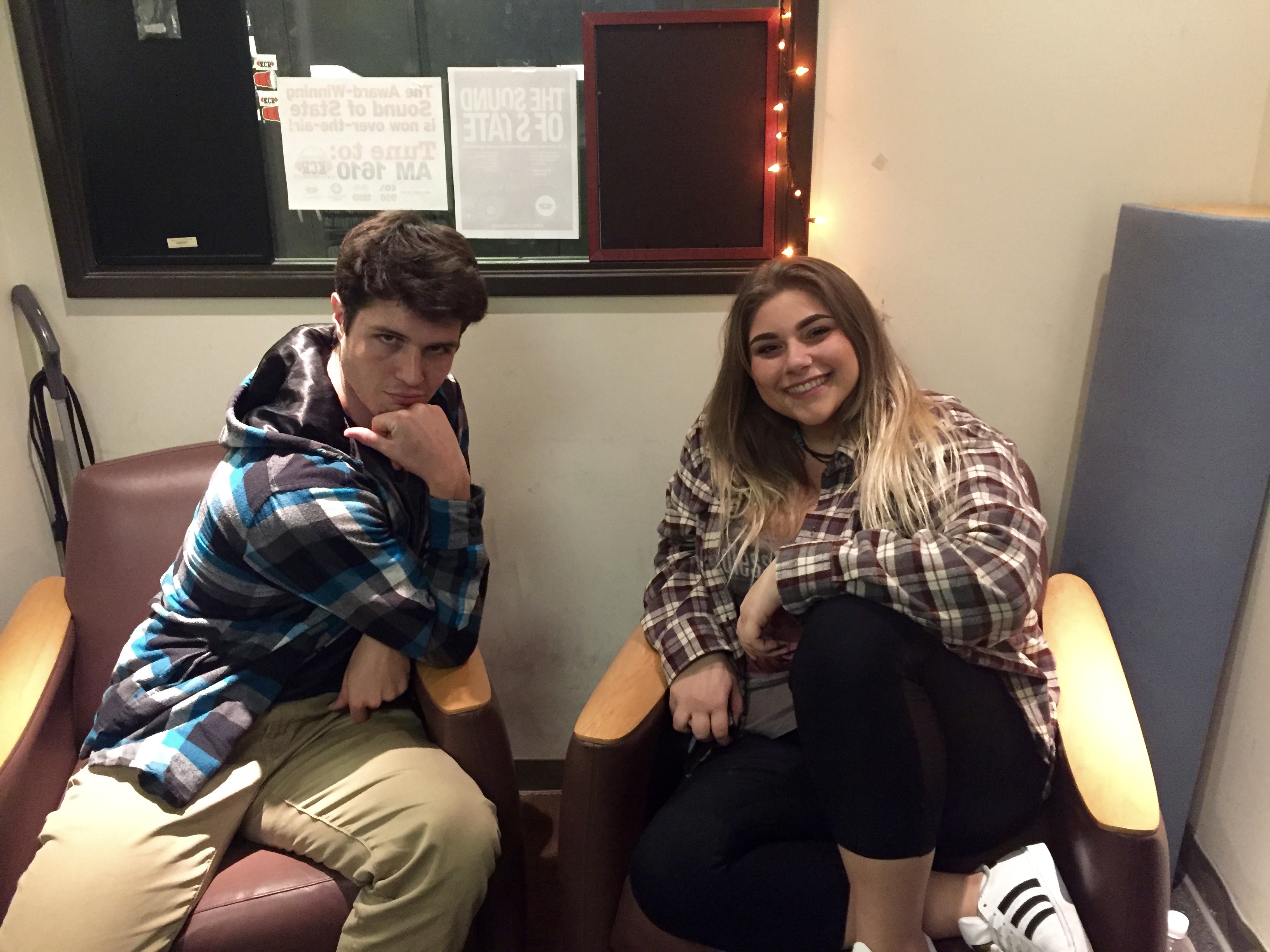 Jack and Tessa sitting in the KCR Studio.