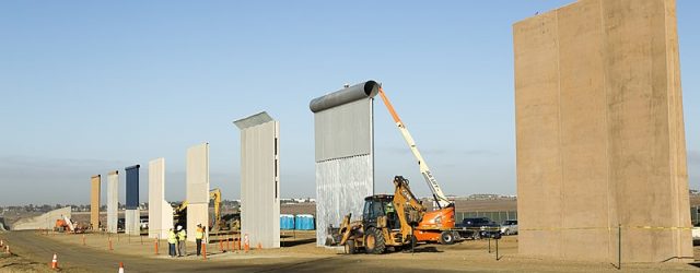 Border wall prototypes being built along the San Diego-Mexico border after the national emergency was called.